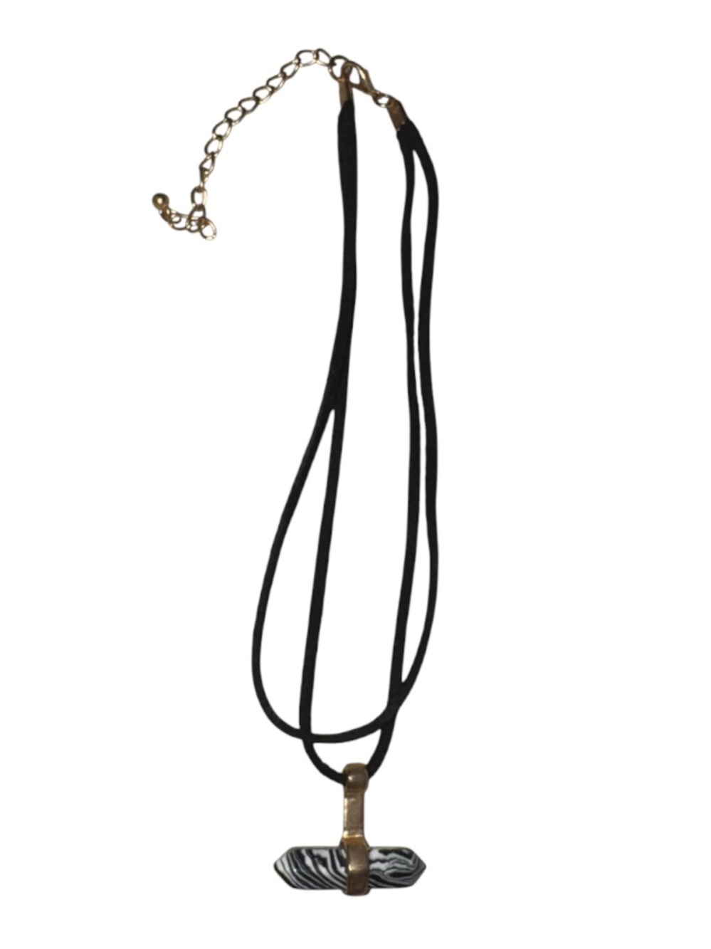 Layered Black Cord Necklace with Zebra Jasper Crystal Pendant